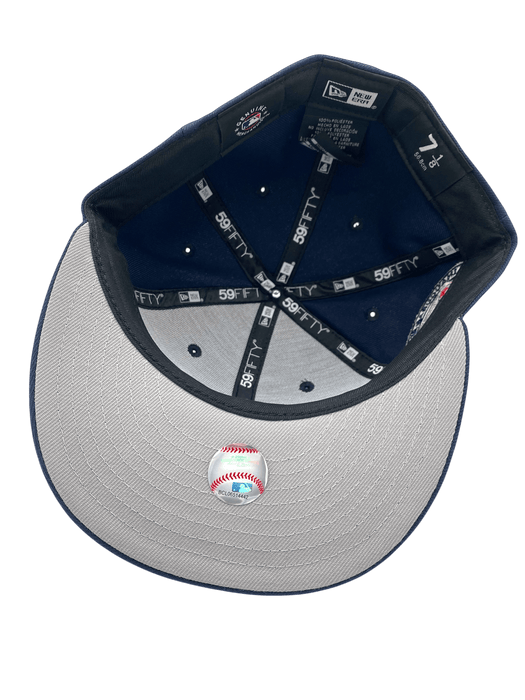New Era Fitted Hat Adult Atlanta Braves New Era Metallic Navy Custom Side Patch 59FIFTY Fitted Hat - Men's