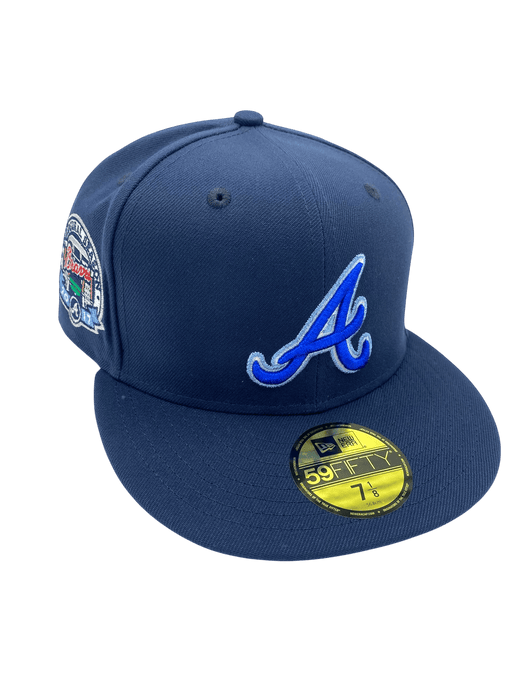 New Era Fitted Hat Adult Atlanta Braves New Era Metallic Navy Custom Side Patch 59FIFTY Fitted Hat - Men's