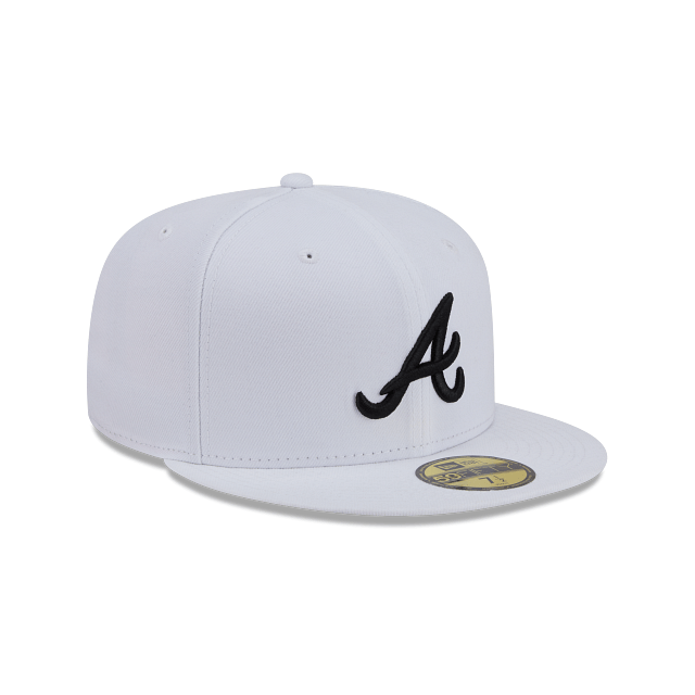 New Era Fitted Hat Adult Atlanta Braves New Era White/Black Basic 59FIFTY Fitted Hat - Men's