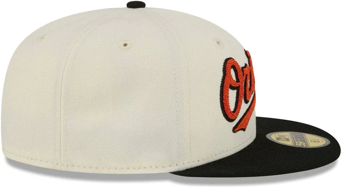 New Era Fitted Hat Adult Baltimore Orioles New Era Chrome 2 Tone Chain Stitch Logo 59FIFTY Fitted Hat - Men's