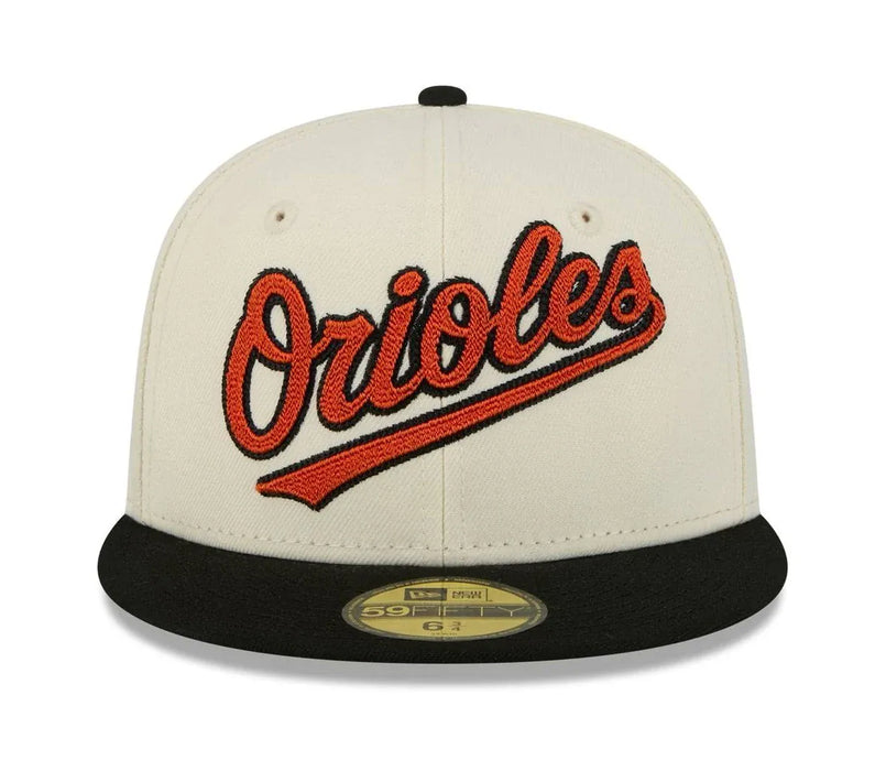 New Era Fitted Hat Adult Baltimore Orioles New Era Chrome 2 Tone Chain Stitch Logo 59FIFTY Fitted Hat - Men's