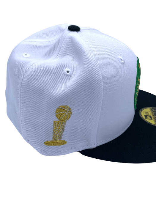 New Era Fitted Hat Adult Boston Celtics New Era White The Finals Custom Side Patch 59FIFTY Fitted Hat - Men's