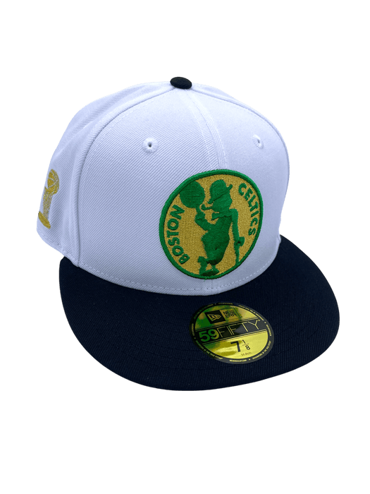 New Era Fitted Hat Adult Boston Celtics New Era White The Finals Custom Side Patch 59FIFTY Fitted Hat - Men's