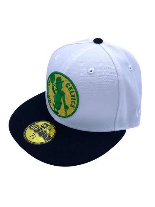 New Era Fitted Hat Adult Boston Celtics New Era White The Finals Custom Side Patch 59FIFTY Fitted Hat - Men's