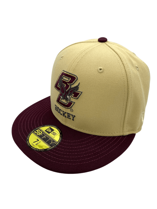 Adult Boston College Eagles New Era Gold/Maroon Custom Johnny Hockey Side Patch 59FIFTY Fitted Hat - Men's