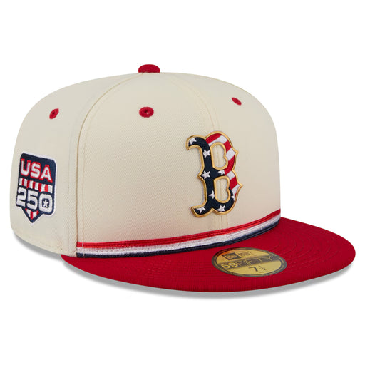 New Era Fitted Hat Adult Boston Red Sox New Era Cream/ Navy 2026 Fourth of July On Field 59FIFTY Fitted Hat - Men's