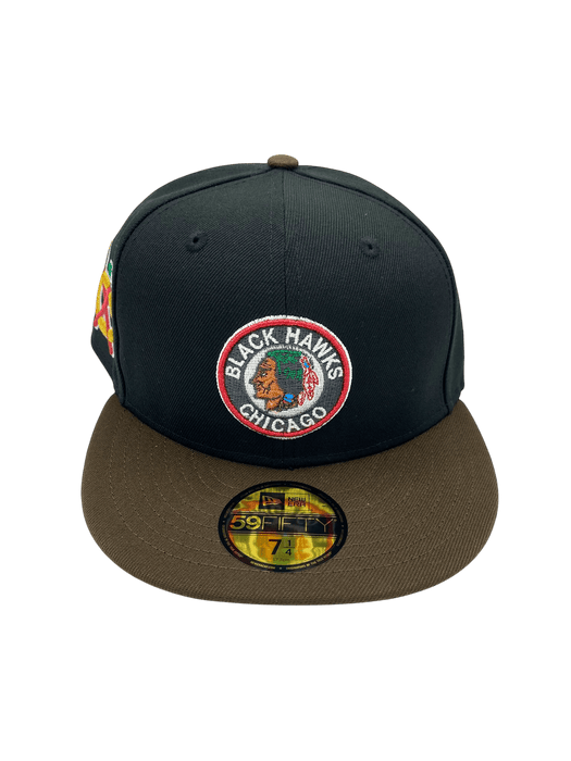 New Era Fitted Hat Adult Chicago Blackhawks New Era Black OG6 Custom Side Patch 59FIFTY Fitted Hat - Men's