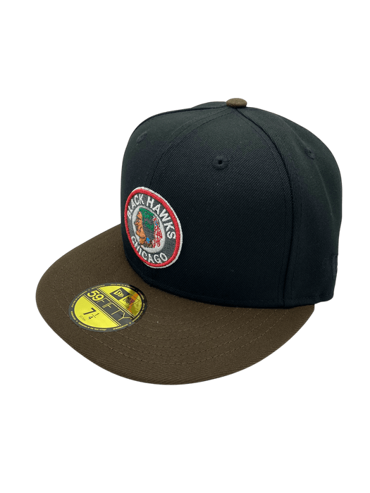 New Era Fitted Hat Adult Chicago Blackhawks New Era Black OG6 Custom Side Patch 59FIFTY Fitted Hat - Men's