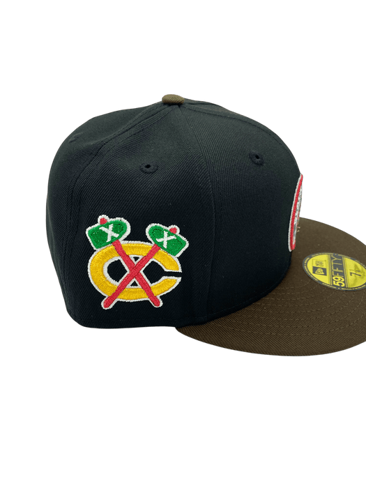 New Era Fitted Hat Adult Chicago Blackhawks New Era Black OG6 Custom Side Patch 59FIFTY Fitted Hat - Men's