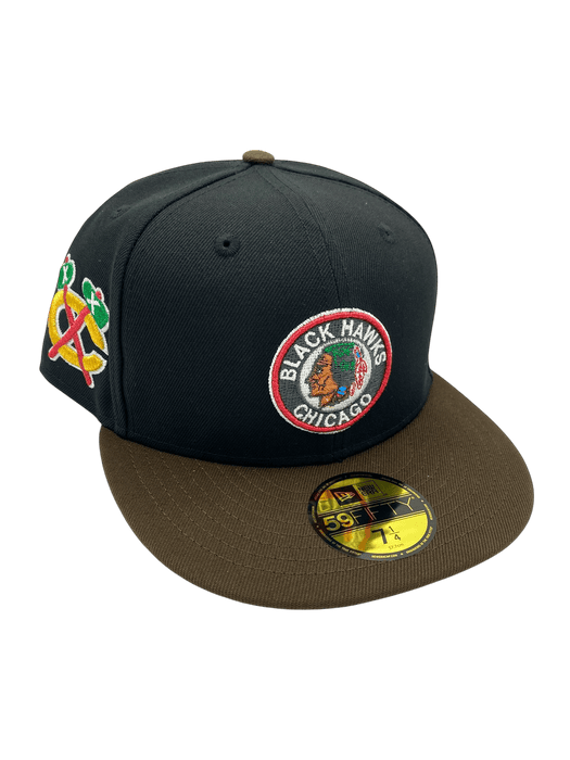 New Era Fitted Hat Adult Chicago Blackhawks New Era Black OG6 Custom Side Patch 59FIFTY Fitted Hat - Men's