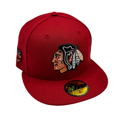 New Era Fitted Hat Adult Chicago Blackhawks New Era Burgundy Red Team Pinky Custom 59FIFTY Fitted Hat - Men's