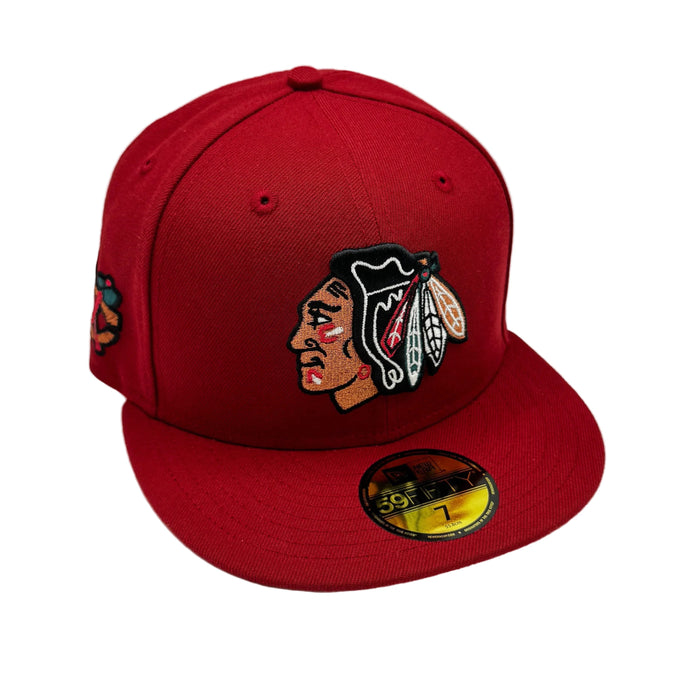 New Era Fitted Hat Adult Chicago Blackhawks New Era Burgundy Red Team Pinky Custom 59FIFTY Fitted Hat - Men's
