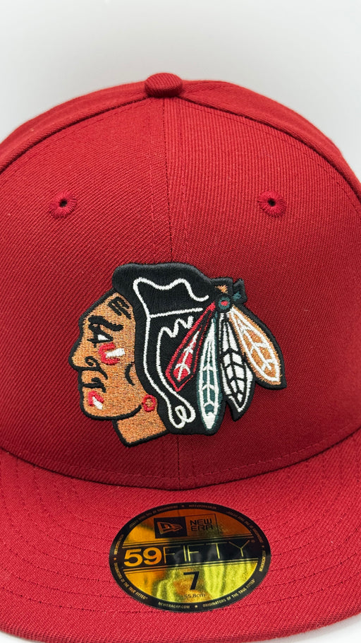 New Era Fitted Hat Adult Chicago Blackhawks New Era Burgundy Red Team Pinky Custom 59FIFTY Fitted Hat - Men's