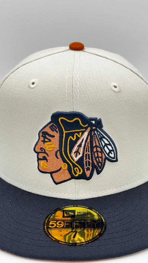 New Era Fitted Hat Adult Chicago Blackhawks New Era Gray/ Navy City Crossover Custom 59FIFTY Fitted Hat - Men's