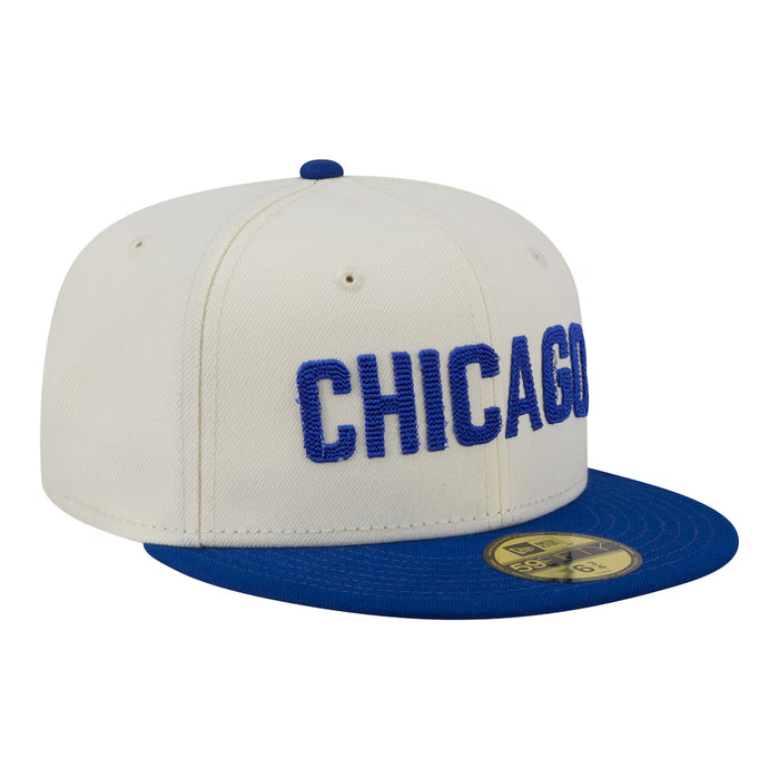 New Era Fitted Hat Adult Chicago Cubs New Era Chrome 2 Tone Chain Stitch Logo 59FIFTY Fitted Hat - Men's
