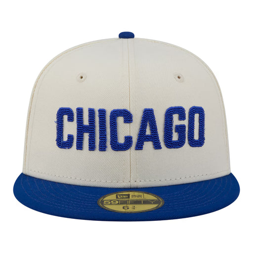 New Era Fitted Hat Adult Chicago Cubs New Era Chrome 2 Tone Chain Stitch Logo 59FIFTY Fitted Hat - Men's