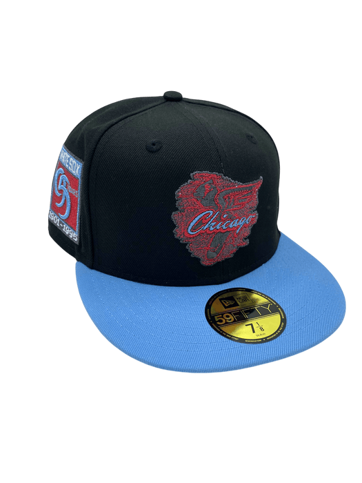 New Era Fitted Hat Adult Chicago White Sox New Era Black/Light Blue City Flag Custom Side Patch 59FIFTY Fitted Hat - Men's