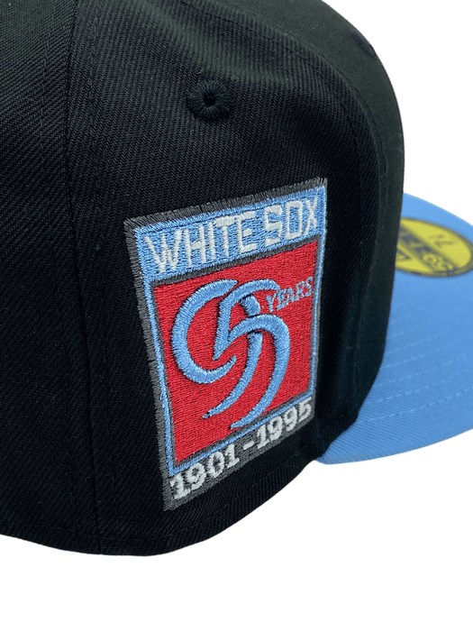 New Era Fitted Hat Adult Chicago White Sox New Era Black/Light Blue City Flag Custom Side Patch 59FIFTY Fitted Hat - Men's