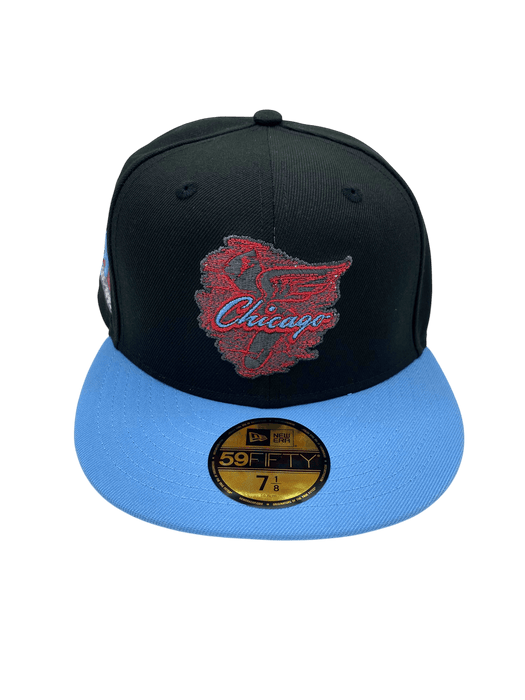 New Era Fitted Hat Adult Chicago White Sox New Era Black/Light Blue City Flag Custom Side Patch 59FIFTY Fitted Hat - Men's