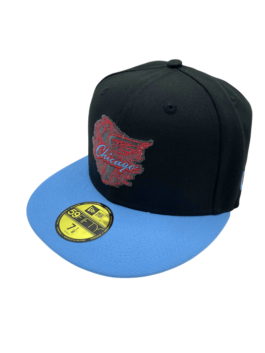 New Era Fitted Hat Adult Chicago White Sox New Era Black/Light Blue City Flag Custom Side Patch 59FIFTY Fitted Hat - Men's