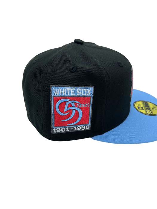 New Era Fitted Hat Adult Chicago White Sox New Era Black/Light Blue City Flag Custom Side Patch 59FIFTY Fitted Hat - Men's