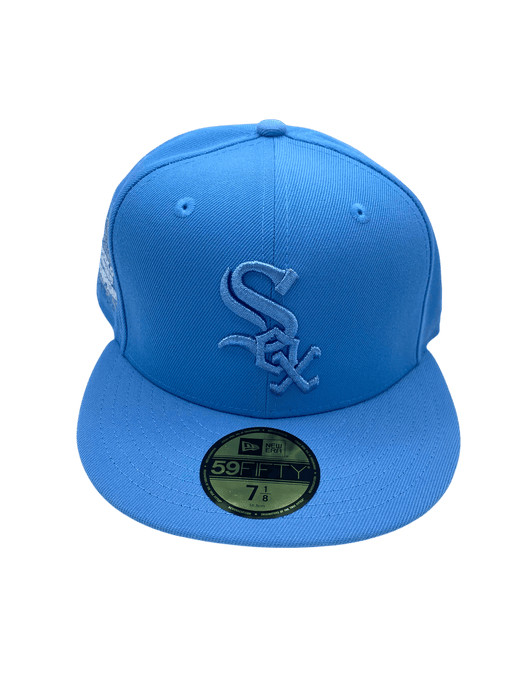 New Era Fitted Hat Adult Chicago White Sox New Era Light Blue JFG Custom Side Patch 59FIFTY Fitted Hat - Men's