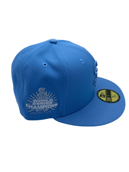 New Era Fitted Hat Adult Chicago White Sox New Era Light Blue JFG Custom Side Patch 59FIFTY Fitted Hat - Men's