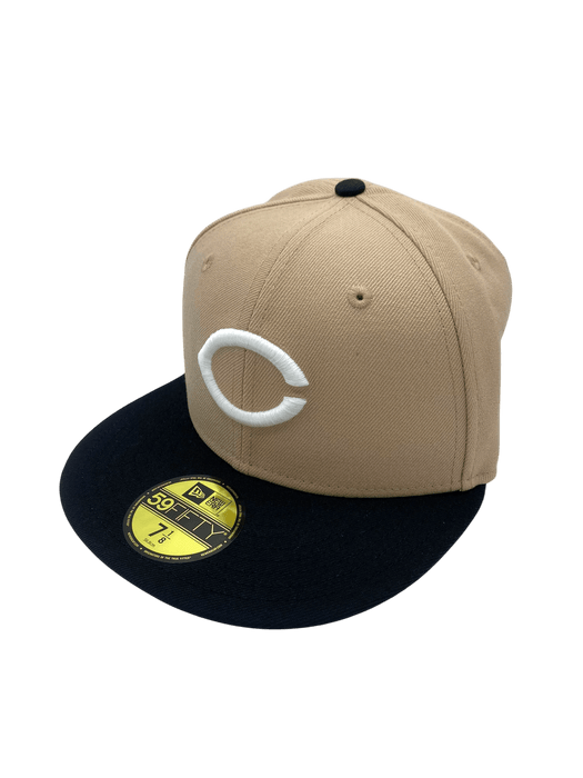 New Era Fitted Hat Adult Cincinnati Reds New Era Brown/Black Custom Side Patch 59FIFTY Fitted Hat - Men's