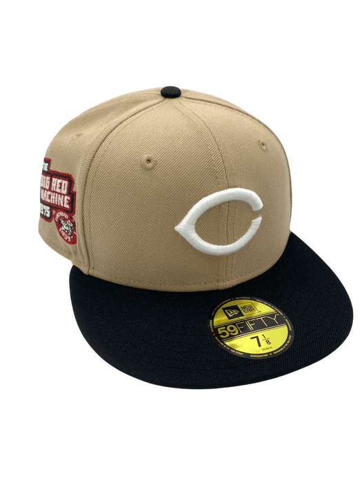 New Era Fitted Hat Adult Cincinnati Reds New Era Brown/Black Custom Side Patch 59FIFTY Fitted Hat - Men's