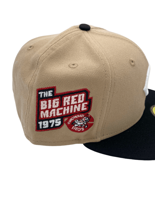 New Era Fitted Hat Adult Cincinnati Reds New Era Brown/Black Custom Side Patch 59FIFTY Fitted Hat - Men's