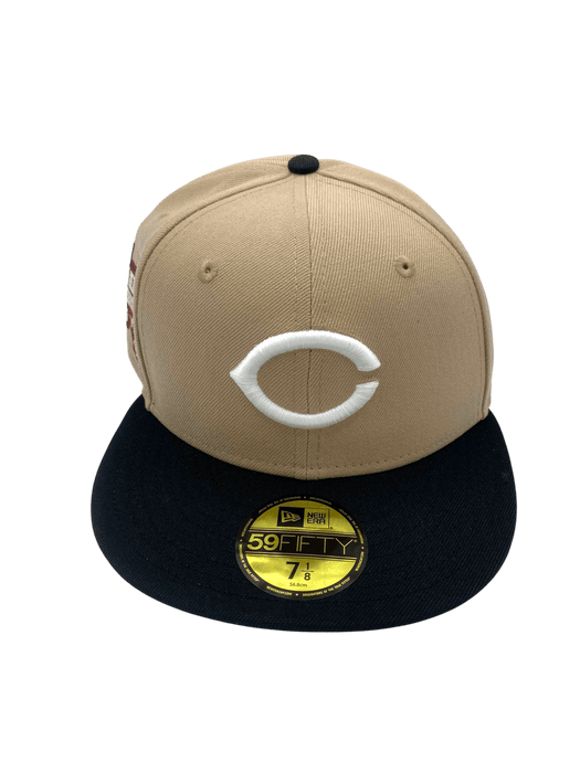 New Era Fitted Hat Adult Cincinnati Reds New Era Brown/Black Custom Side Patch 59FIFTY Fitted Hat - Men's