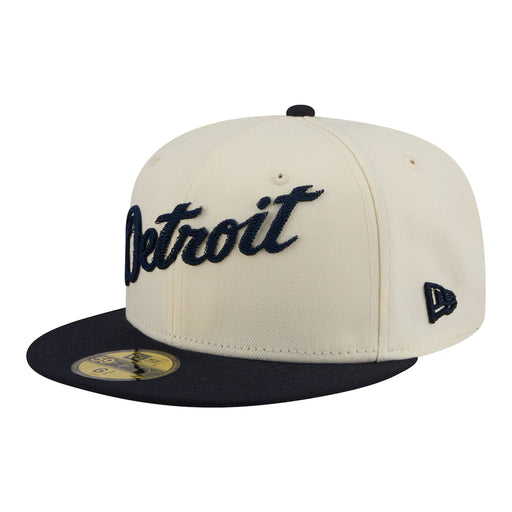 New Era Fitted Hat Adult Detroit Tigers New Era Chrome 2 Tone Chain Stitch Logo 59FIFTY Fitted Hat - Men's