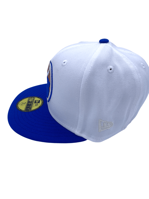 New Era Fitted Hat Adult Edmonton Oilers New Era White/Blue Custom Side Patch 59FIFTY Fitted Hat - Men's