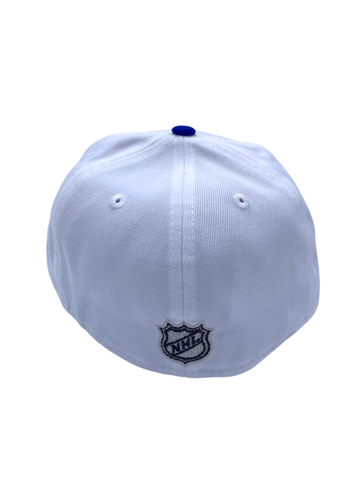 New Era Fitted Hat Adult Edmonton Oilers New Era White/Blue Custom Side Patch 59FIFTY Fitted Hat - Men's