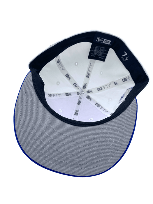 New Era Fitted Hat Adult Edmonton Oilers New Era White/Blue Custom Side Patch 59FIFTY Fitted Hat - Men's