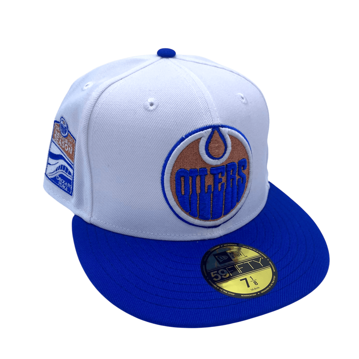 Adult Edmonton Oilers New Era White/Blue Custom Side Patch 59FIFTY Fit ...