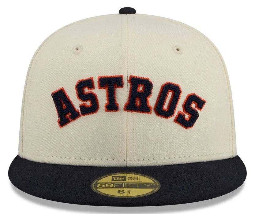 New Era Fitted Hat Adult Houston Astros New Era Chrome 2 Tone Chain Stitch Logo 59FIFTY Fitted Hat - Men's