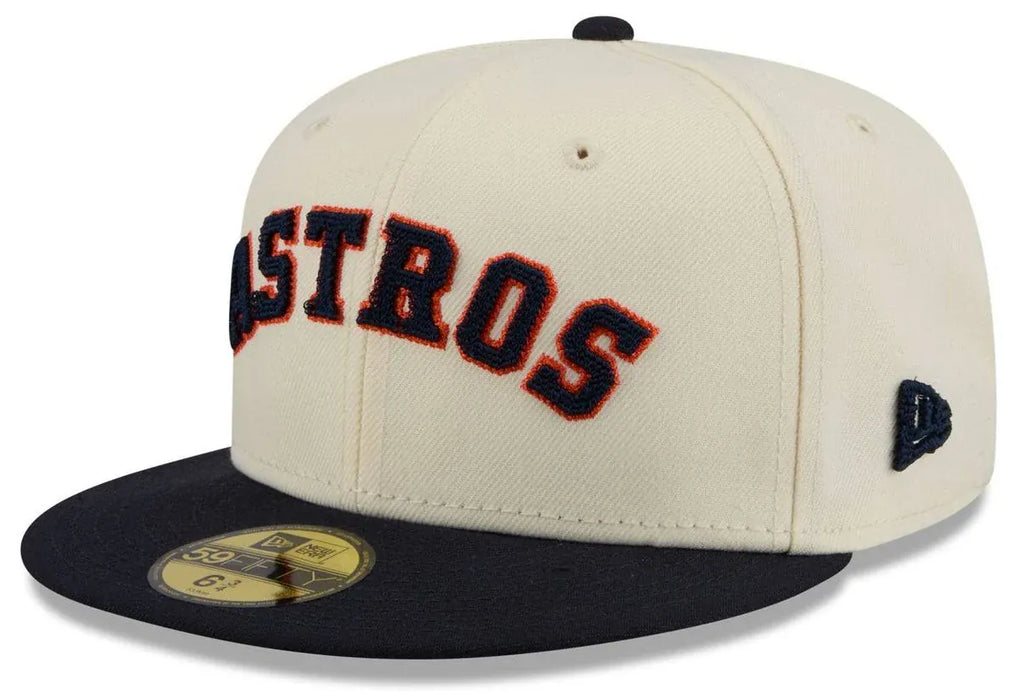 New Era Fitted Hat Adult Houston Astros New Era Chrome 2 Tone Chain Stitch Logo 59FIFTY Fitted Hat - Men's