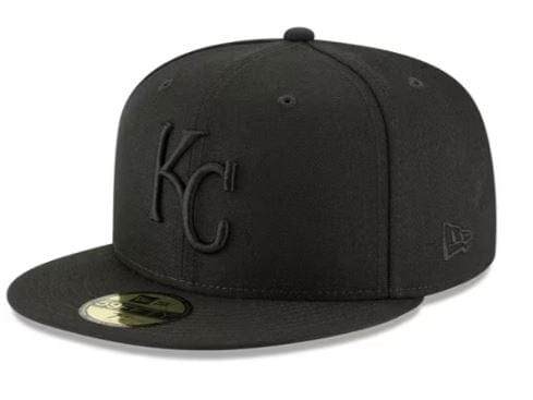 New Era Fitted Hat Adult Kansas City Royals New Era Black on Black Collection 59FIFTY Fitted Hat - Men's