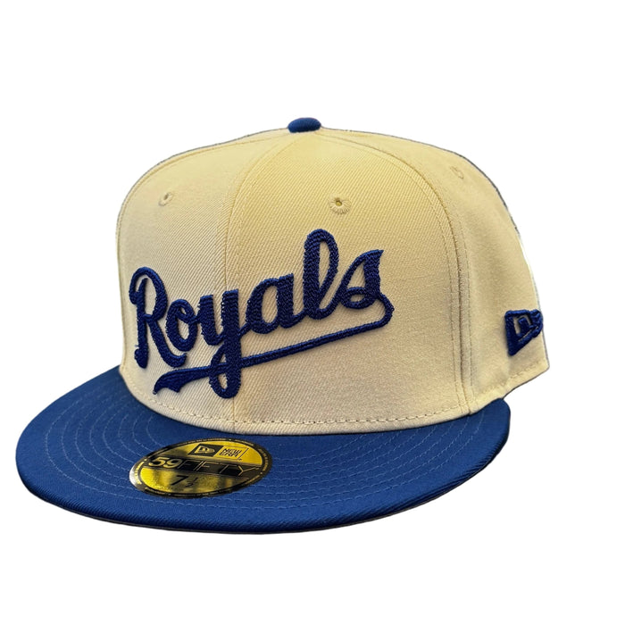 New Era Fitted Hat Adult Kansas City Royals New Era Chrome 2 Tone Chain Stitch Logo 59FIFTY Fitted Hat - Men's