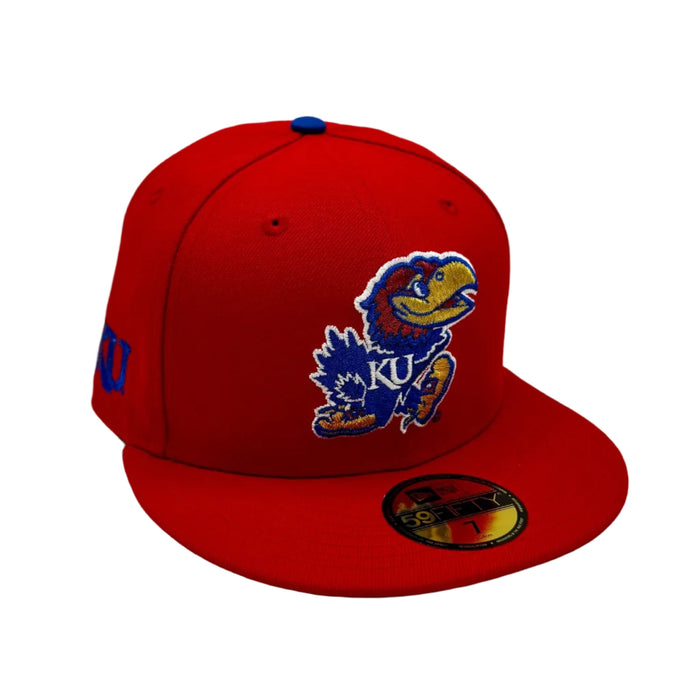 New Era Fitted Hat Adult Kansas Jayhawks New Era Red NCAA 'Blue Bloods' Custom 59FIFTY Fitted Hat - Men's