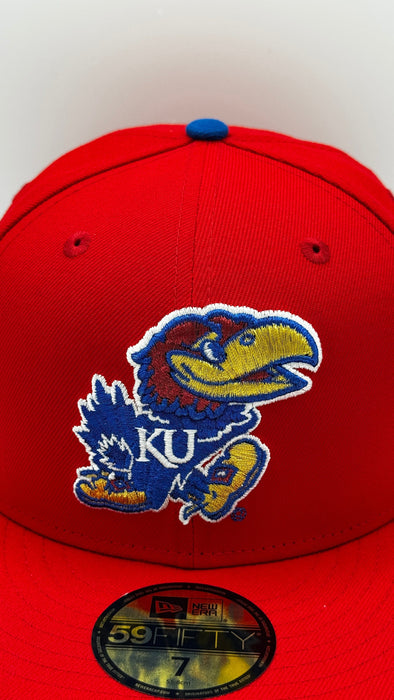New Era Fitted Hat Adult Kansas Jayhawks New Era Red NCAA 'Blue Bloods' Custom 59FIFTY Fitted Hat - Men's