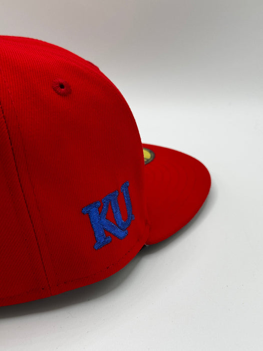 New Era Fitted Hat Adult Kansas Jayhawks New Era Red NCAA 'Blue Bloods' Custom 59FIFTY Fitted Hat - Men's