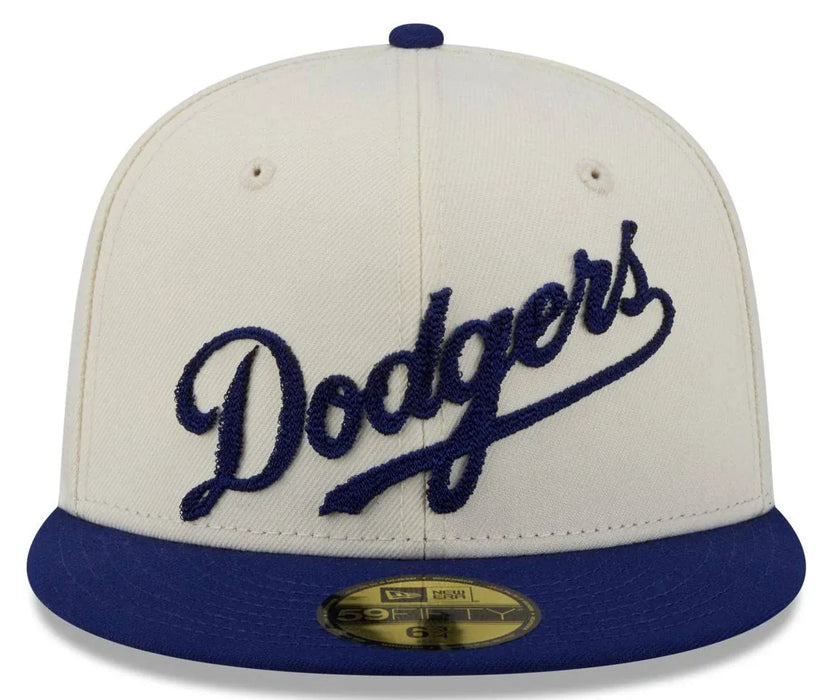 New Era Fitted Hat Adult Los Angeles Dodgers New Era Chrome 2 Tone Chain Stitch Logo 59FIFTY Fitted Hat - Men's
