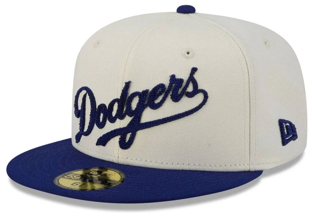 New Era Fitted Hat Adult Los Angeles Dodgers New Era Chrome 2 Tone Chain Stitch Logo 59FIFTY Fitted Hat - Men's