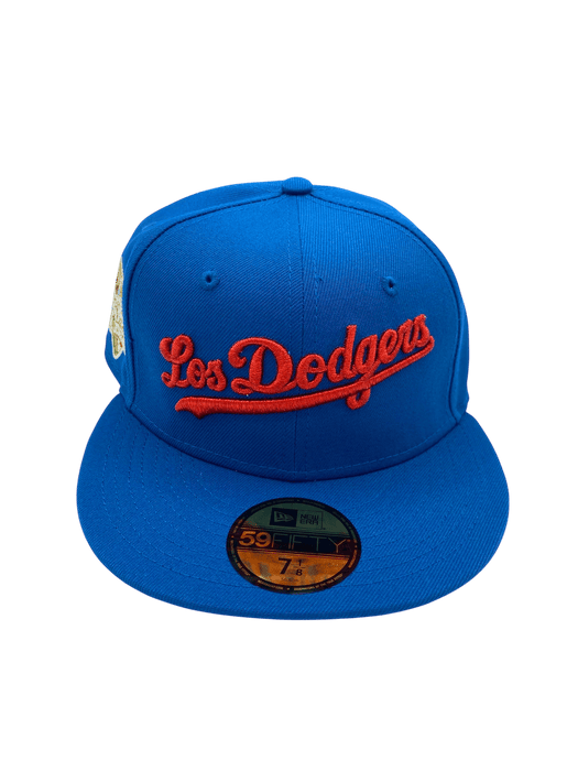 Adult Los Angeles Dodgers New Era Seashore Blue Viva Los Dodgers Side Patch 59FIFTY Fitted Hat - Men's