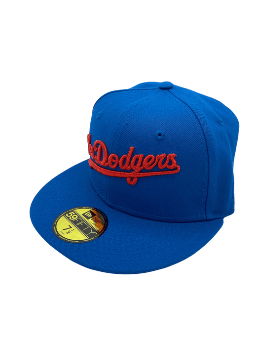 Adult Los Angeles Dodgers New Era Seashore Blue Viva Los Dodgers Side Patch 59FIFTY Fitted Hat - Men's
