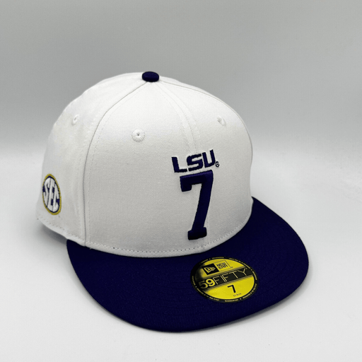 New Era Fitted Hat Adult Louisiana State White New Era LSU Legends #7 Custom 59FIFTY Fitted Hat - Men's