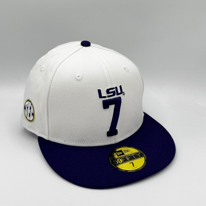 New Era Fitted Hat Adult Louisiana State White New Era LSU Legends #7 Custom 59FIFTY Fitted Hat - Men's