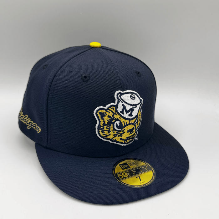 New Era Fitted Hat Adult Michigan Wolverines Navy New Era Mascot Head Custom 59FIFTY Fitted Hat - Men's